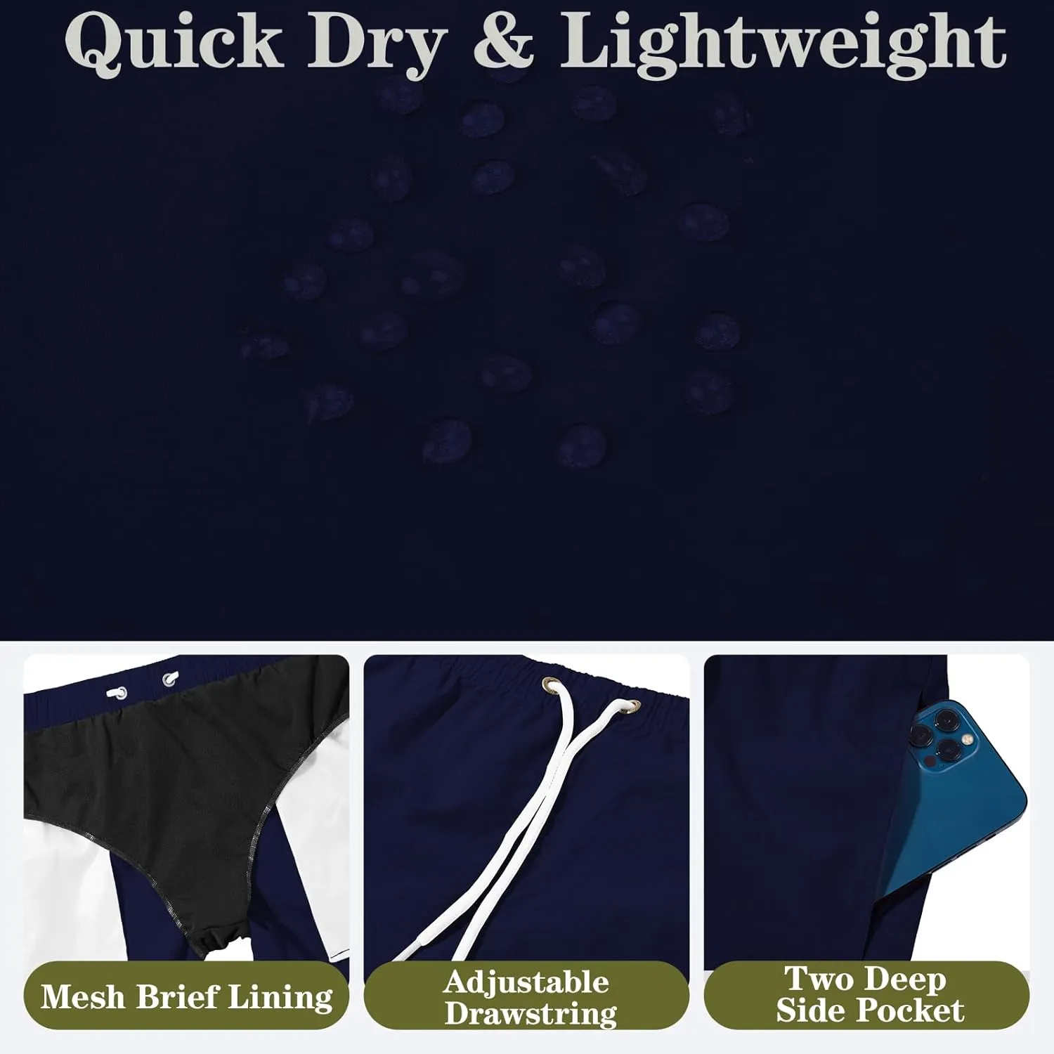 Men's Swim Trunks Quick Dry Board Shorts Bathing Suit Swimwear Swim Shorts with Mesh Lining