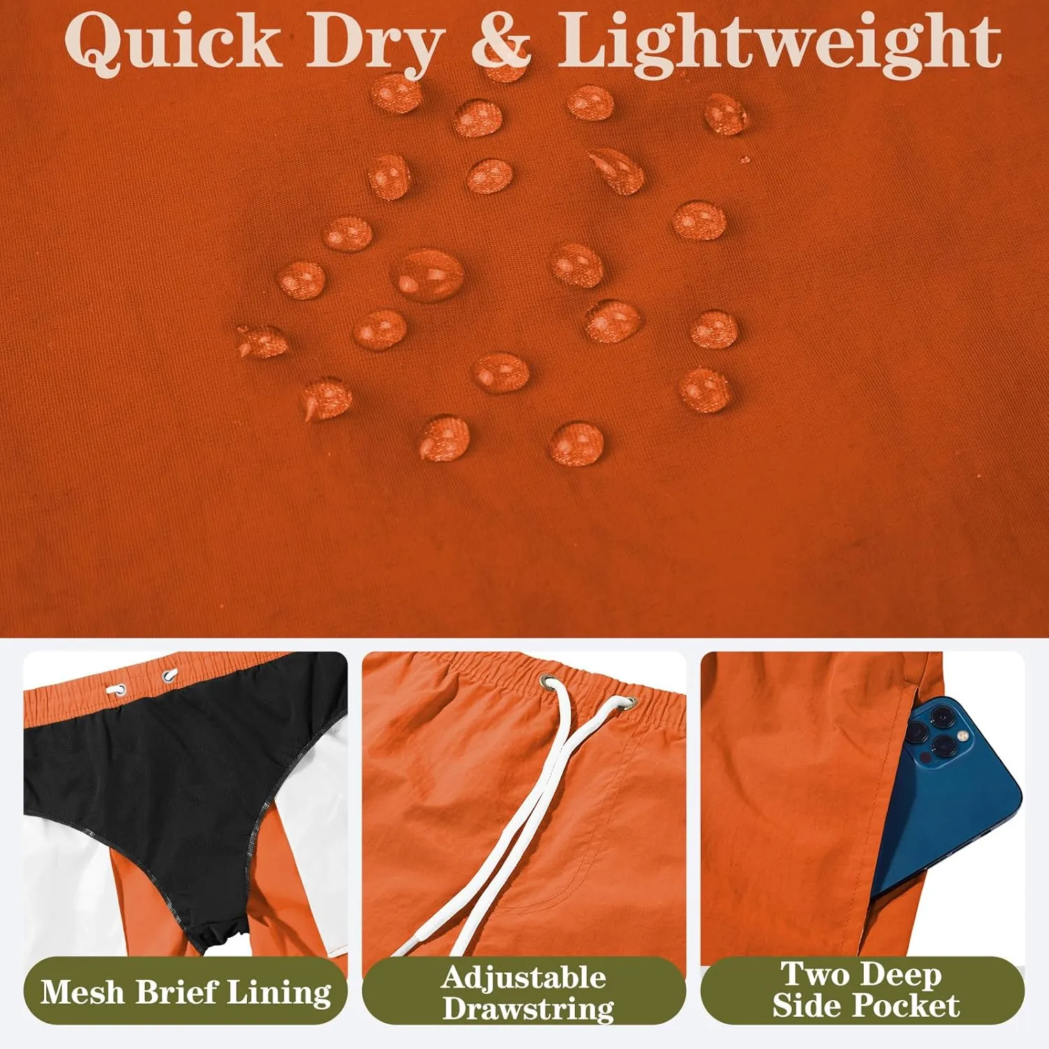 Men's Swim Trunks Quick Dry Board Shorts Bathing Suit Swimwear Swim Shorts with Mesh Lining