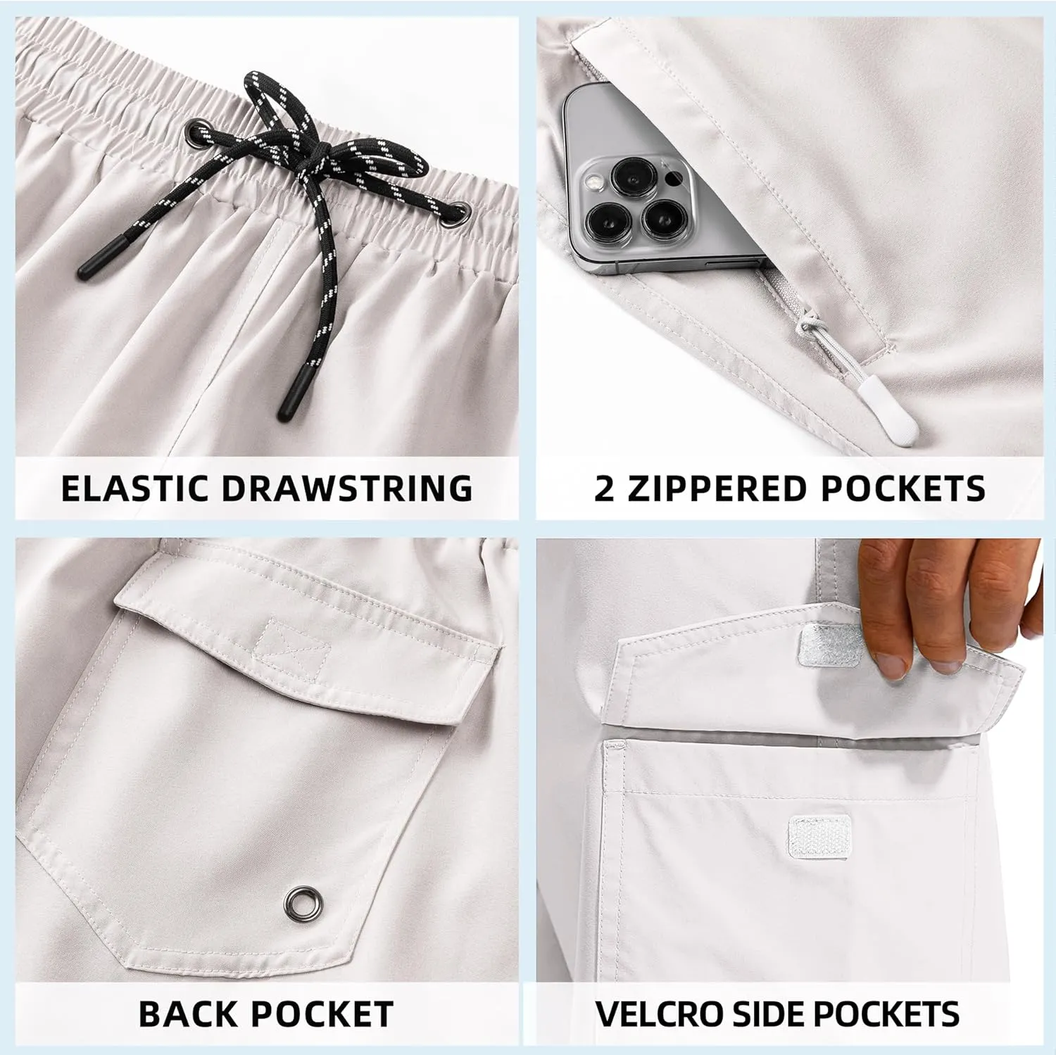 Men's Swim Trunks Quick Dry Board Shorts with Zipper Pockets Beach Shorts Bathing Suits for Men - No Mesh Liner