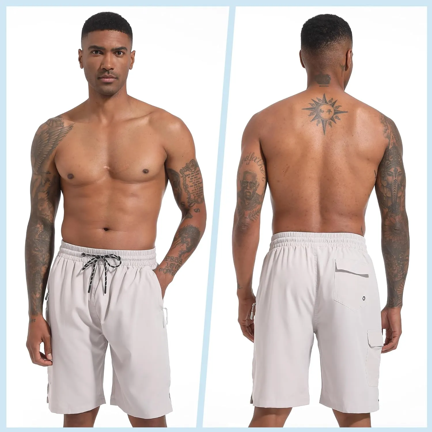 Men's Swim Trunks Quick Dry Board Shorts with Zipper Pockets Beach Shorts Bathing Suits for Men - No Mesh Liner