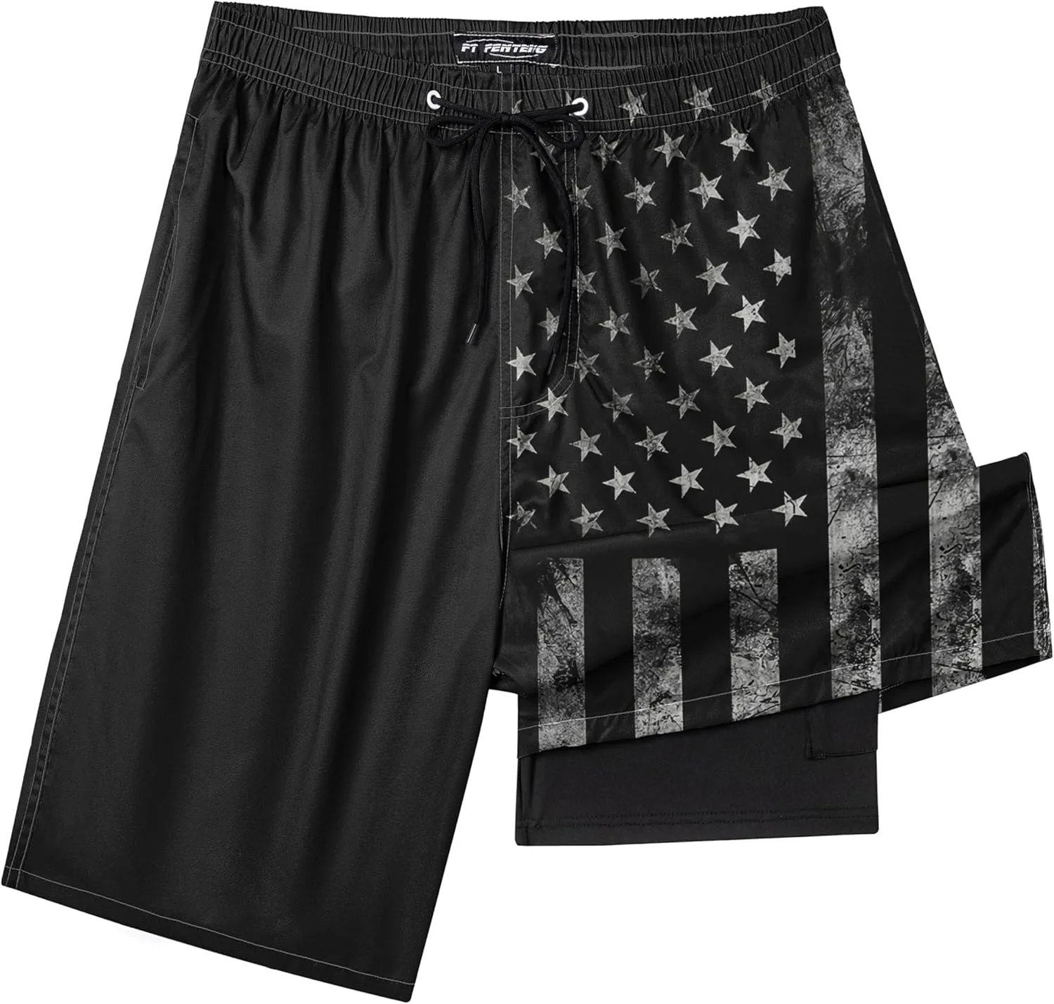 Mens Swim Trunks with Compression Liner 9" Stretch Board Shorts 2 in 1 Quick Dry Swimwear Bathing Suits
