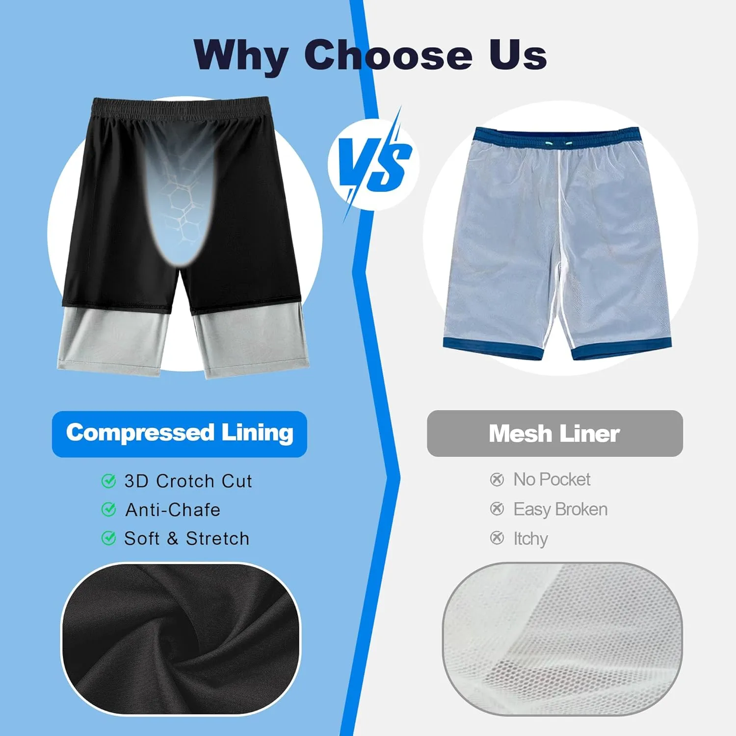 Mens Swim Trunks with Compression Liner 9" Stretch Board Shorts 2 in 1 Quick Dry Swimwear Bathing Suits