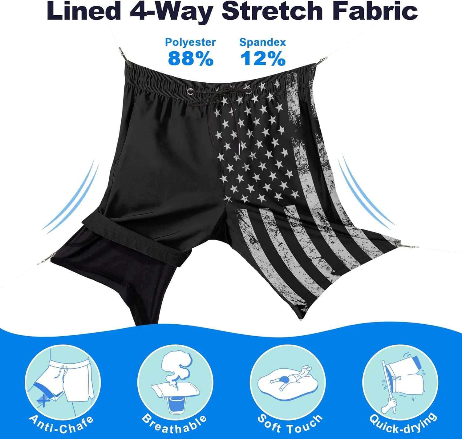 Mens Swim Trunks with Compression Liner 9" Stretch Board Shorts 2 in 1 Quick Dry Swimwear Bathing Suits