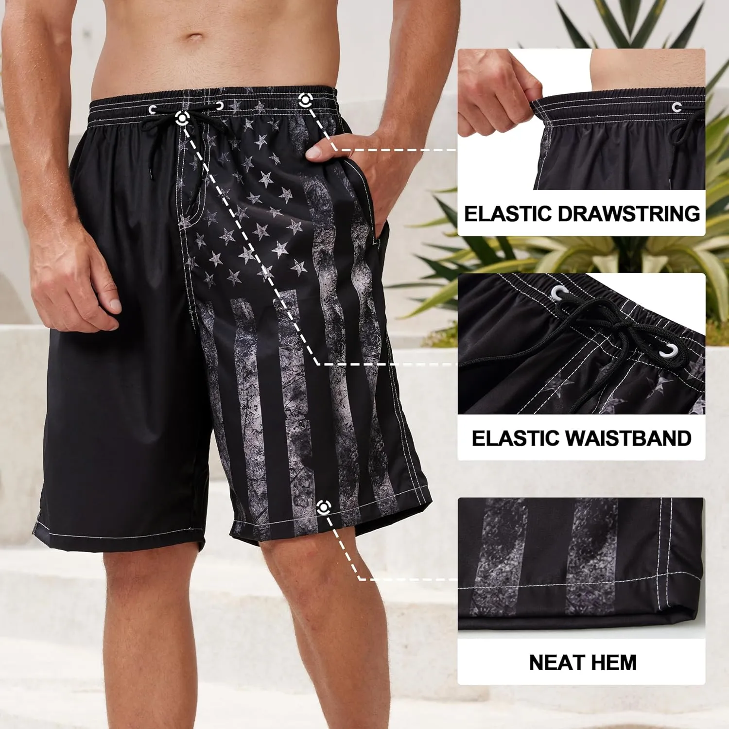 Mens Swim Trunks with Compression Liner 9" Stretch Board Shorts 2 in 1 Quick Dry Swimwear Bathing Suits
