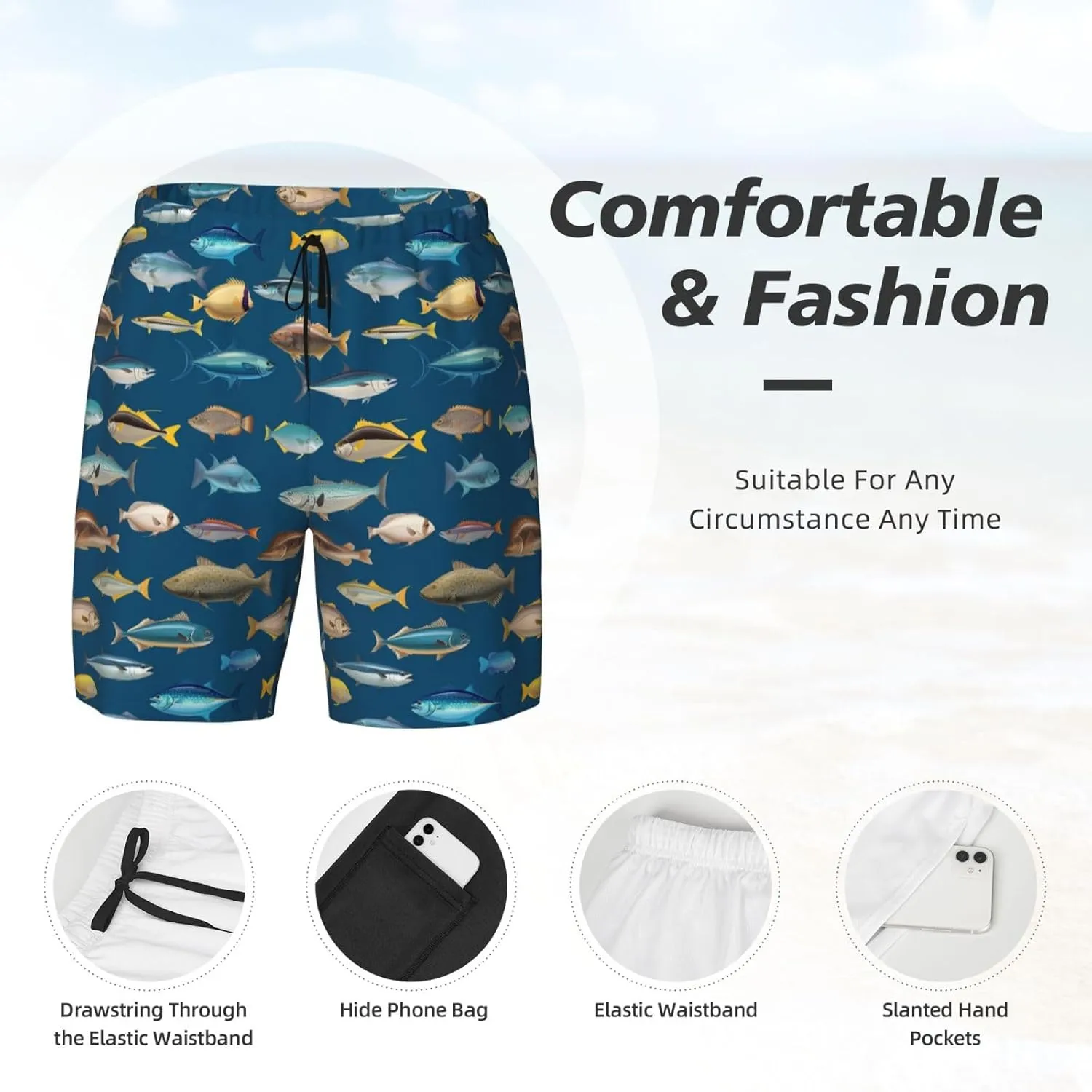 Mens Swim Trunks with Compression Liner Board Shorts Quick Dry Beach Shorts