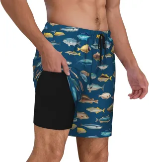 Mens Swim Trunks with Compression Liner Board Shorts Quick Dry Beach Shorts