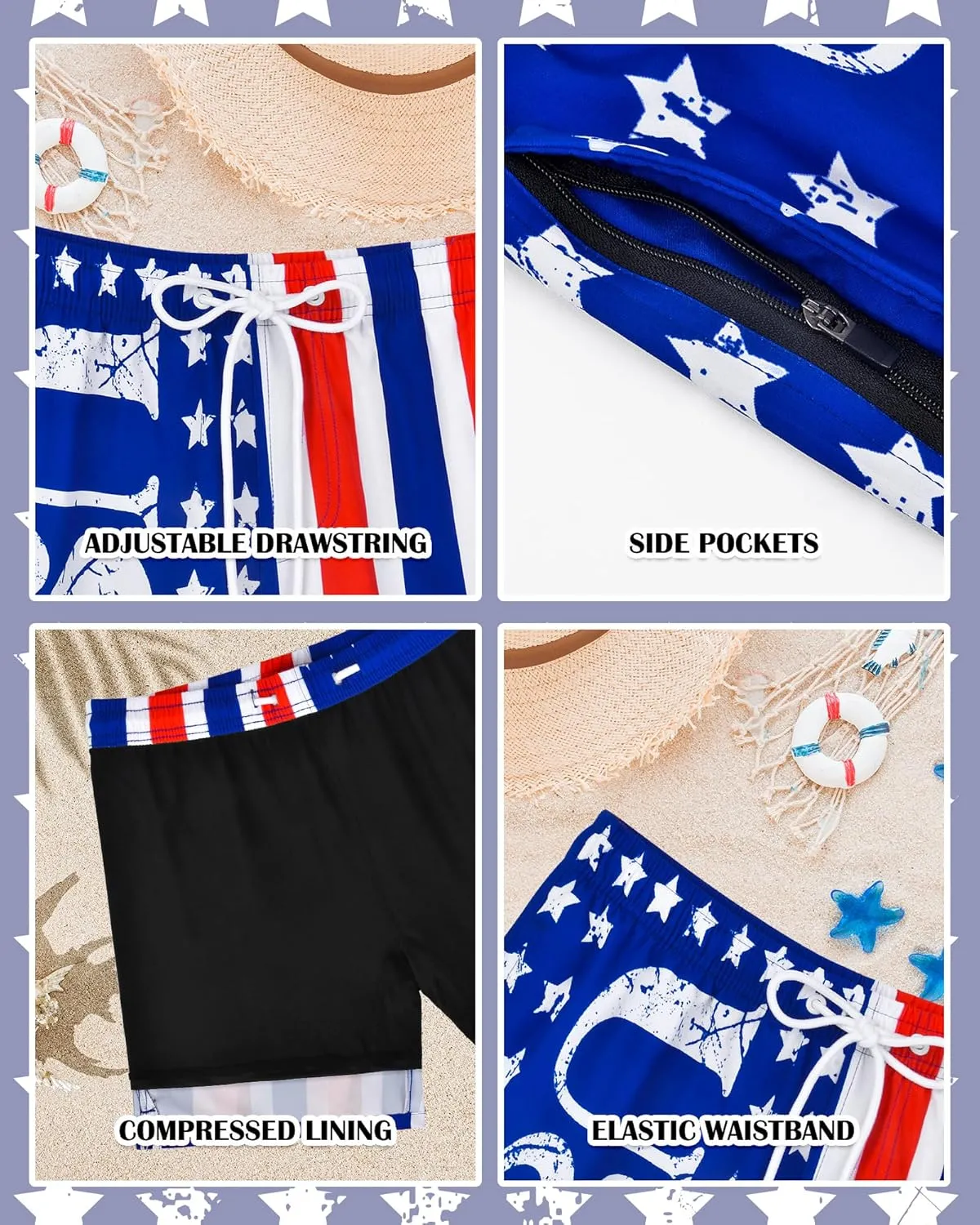 Mens Swim Trunks with Compression Liner Quick Dry Bathing Suits Board Beach Shorts Swim Shorts with Zipper Pocket