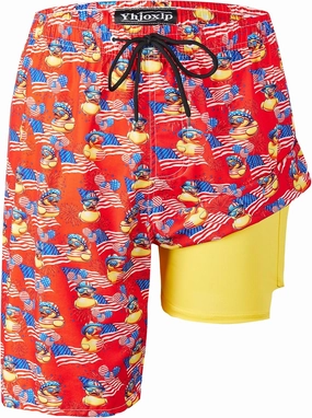 Mens Swim Trunks 9 Inch Inseam Stretch Board Shorts Built-in Quick Dry Swimwear Bathing Suits with Compression Liner