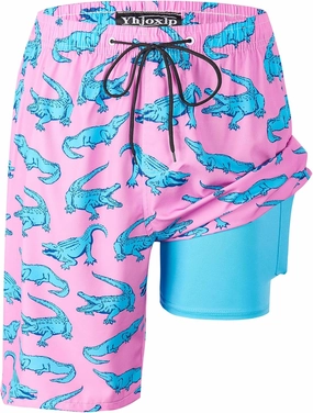 Mens Swim Trunks 9 Inch Inseam Stretch Board Shorts Built-in Quick Dry Swimwear Bathing Suits with Compression Liner