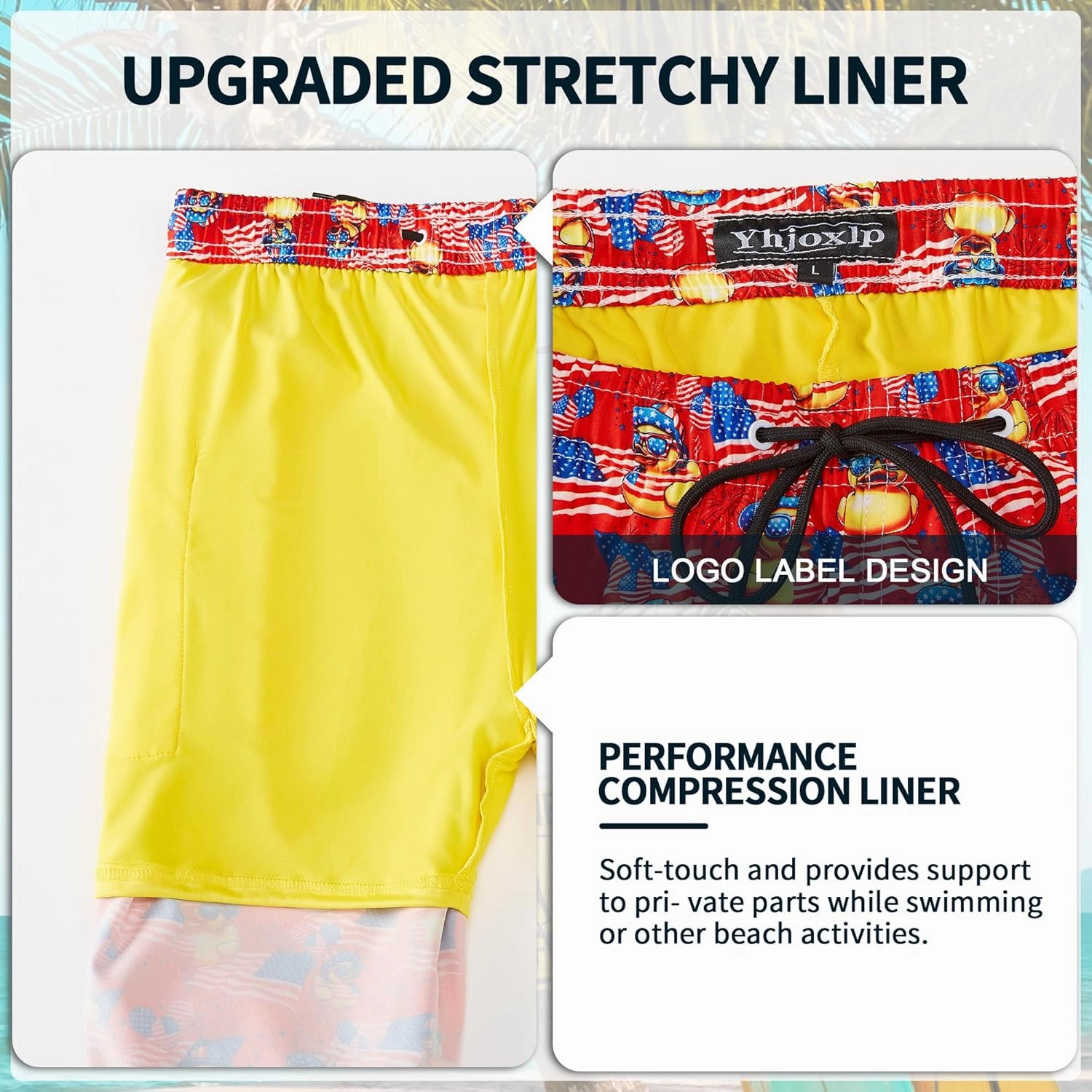 Mens Swim Trunks 9 Inch Inseam Stretch Board Shorts Built-in Quick Dry Swimwear Bathing Suits with Compression Liner