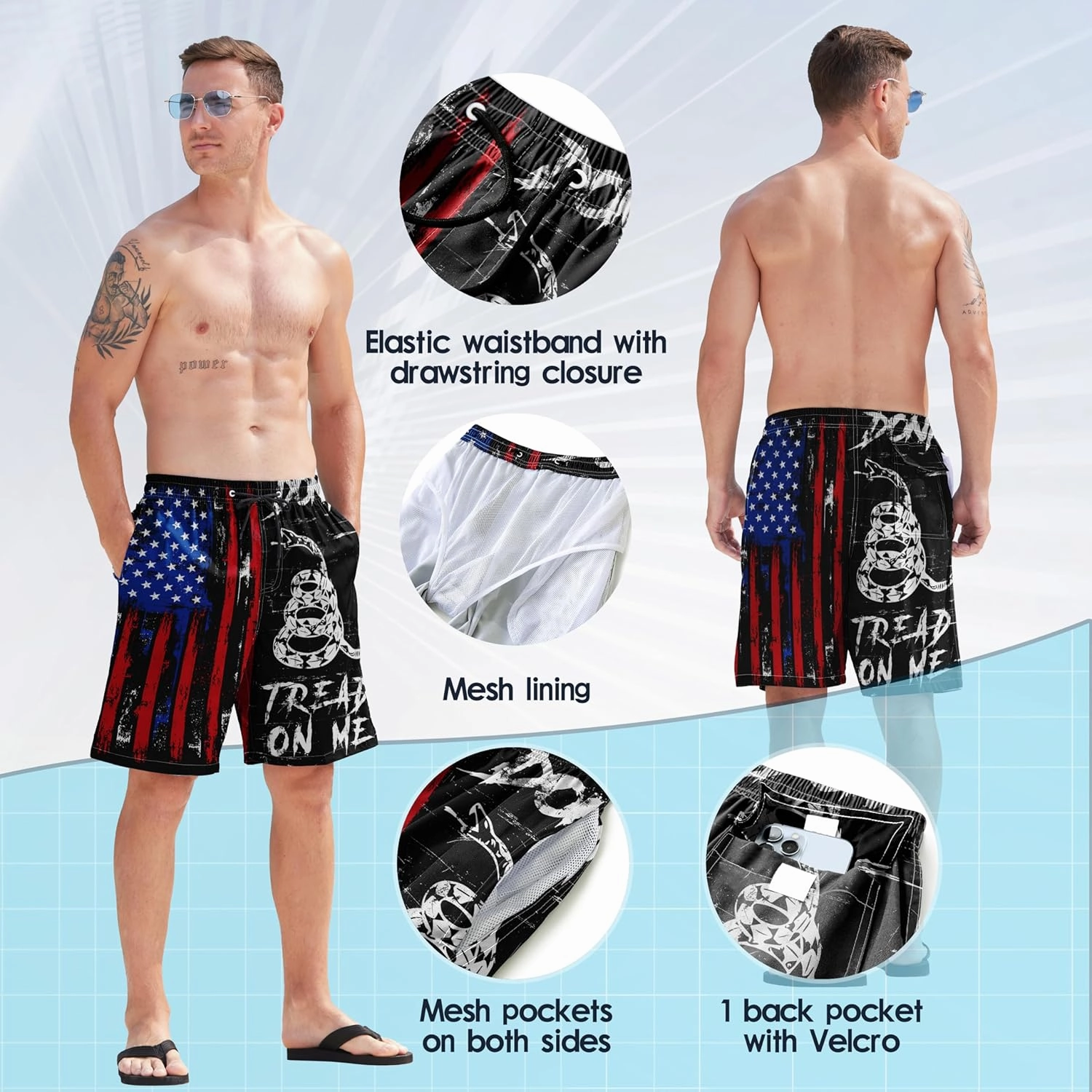 Mens Swim Trunks Quick Dry Board Shorts with Mesh Lining, Breathable Surf Beach Shorts Swimwear Bathing Suits