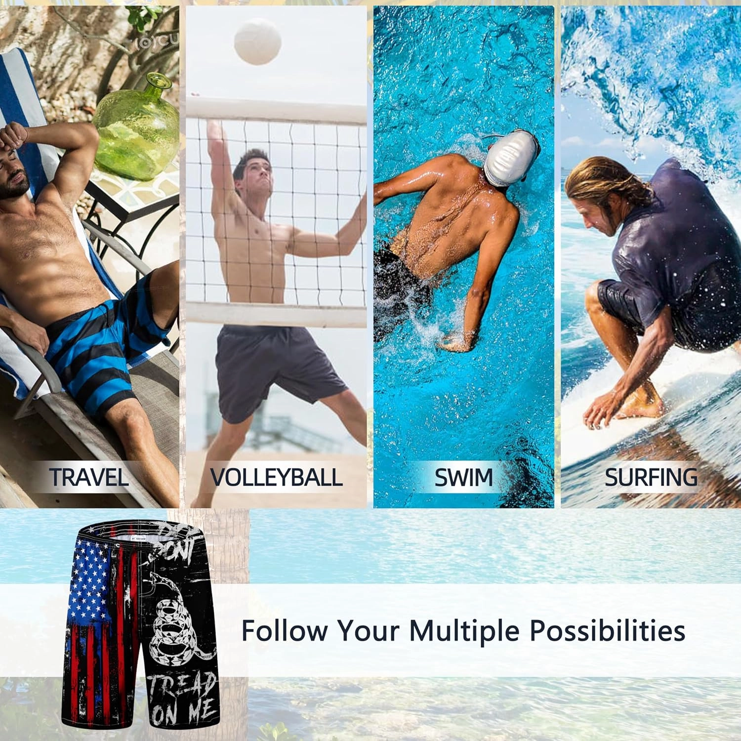 Mens Swim Trunks Quick Dry Board Shorts with Mesh Lining, Breathable Surf Beach Shorts Swimwear Bathing Suits