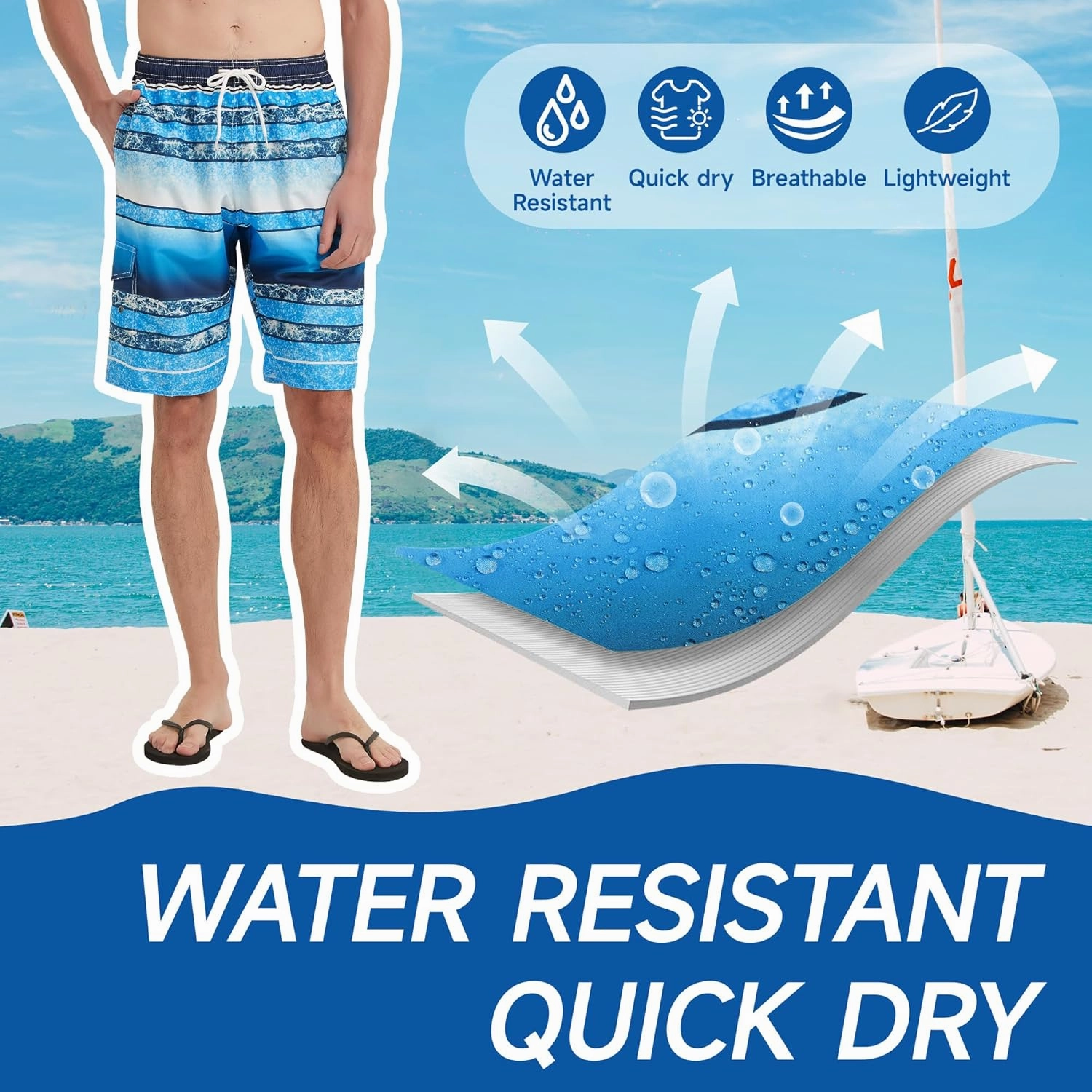 Mens Swim Trunks Swim Shorts Swimwear Swimsuit Beach Shorts Bathing Suits Quick Dry Waterproof