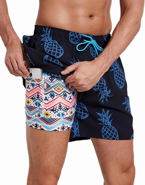 Mens Swim Trunks with Compression Liner 5" Stretch Beach Shorts 2 in 1 Quick Dry with Zipper Pockets Board Shorts