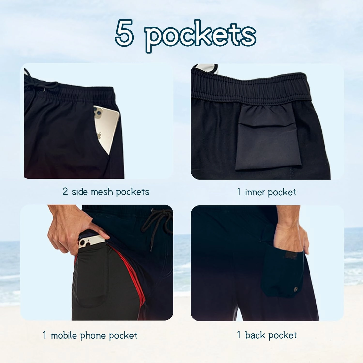 Mens Swim Trunks with Compression Liner 7 inch Inseam Quick Dry 2 in 1 Beach Board Shorts with Pockets S-3XL