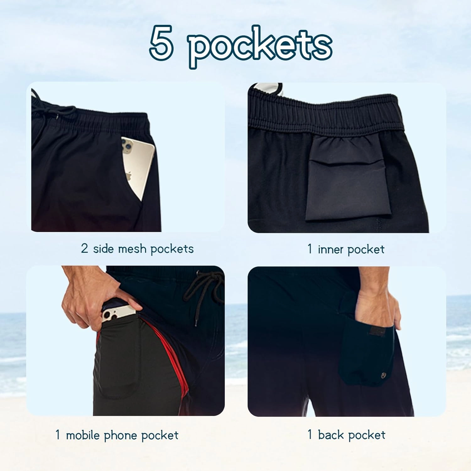 Mens Swim Trunks with Compression Liner 7 inch Inseam Quick Dry 2 in 1 Beach Board Shorts with Pockets S-3XL