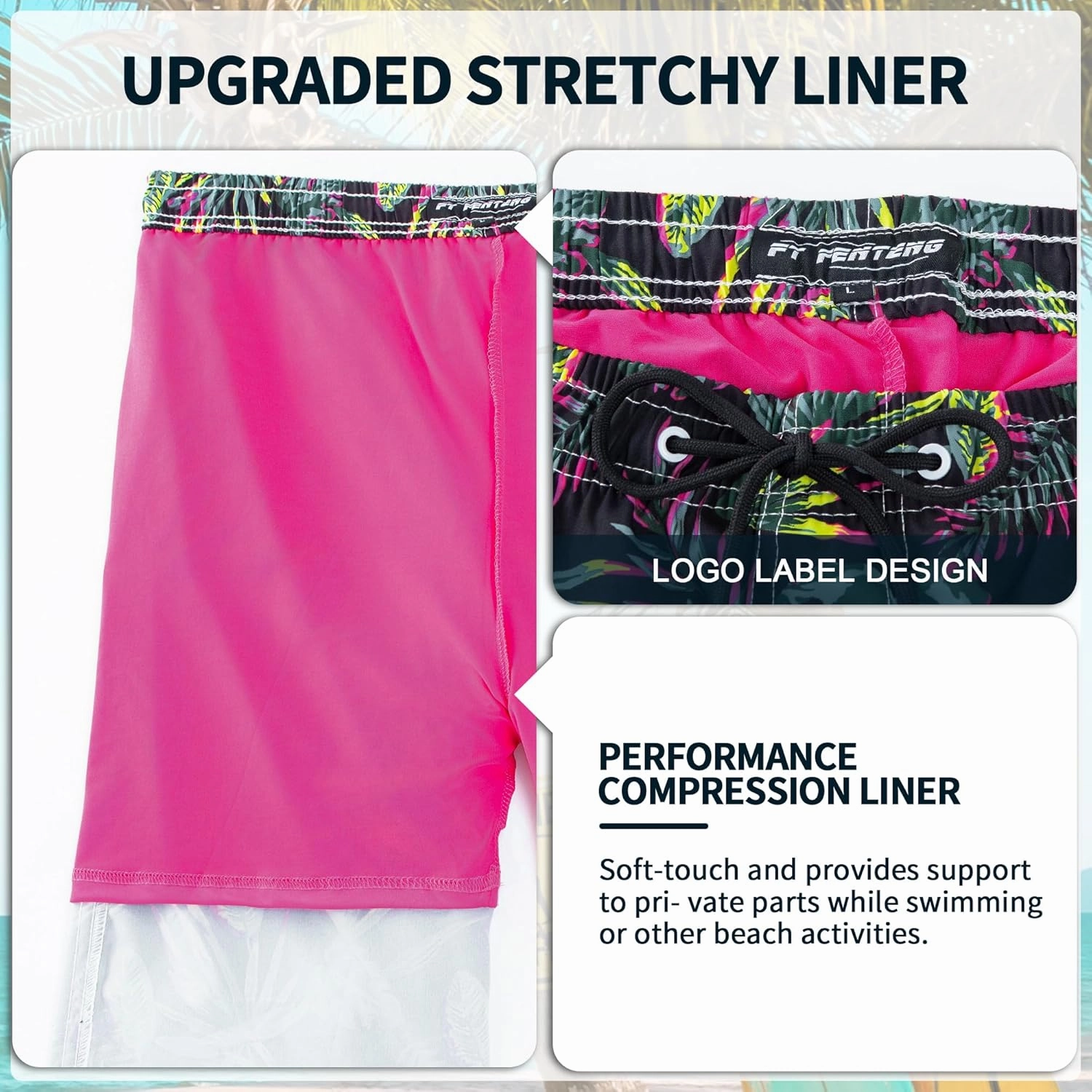 Mens Swim Trunks with Compression Liner 9" Stretch Board Shorts 2 in 1 Quick Dry Swimwear Bathing Suits