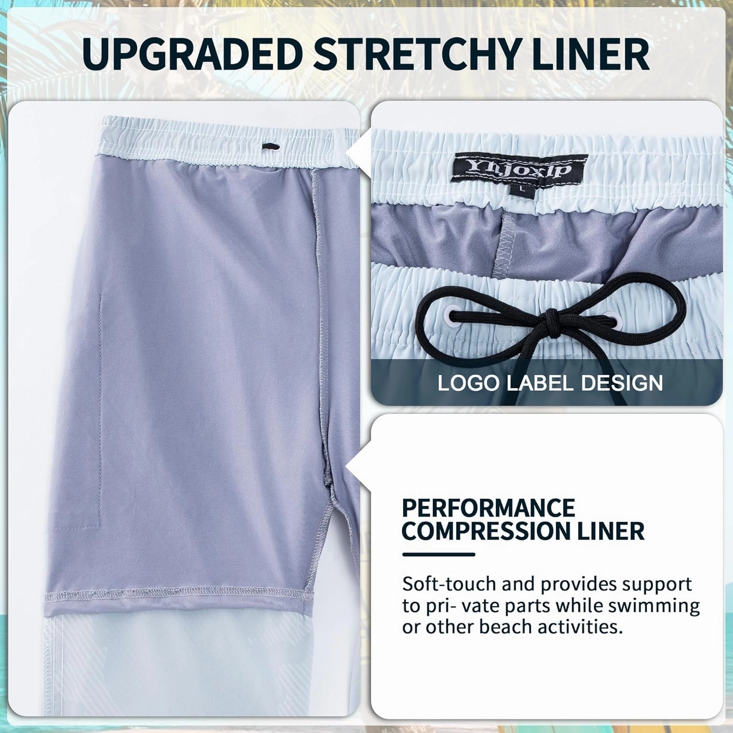 Mens Swim Trunks with Compression Liner 9" Stretch Board Shorts 2 in 1 Quick Dry Swimwear Bathing Suits