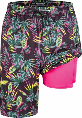 Mens Swim Trunks with Compression Liner 9" Stretch Board Shorts 2 in 1 Quick Dry Swimwear Bathing Suits