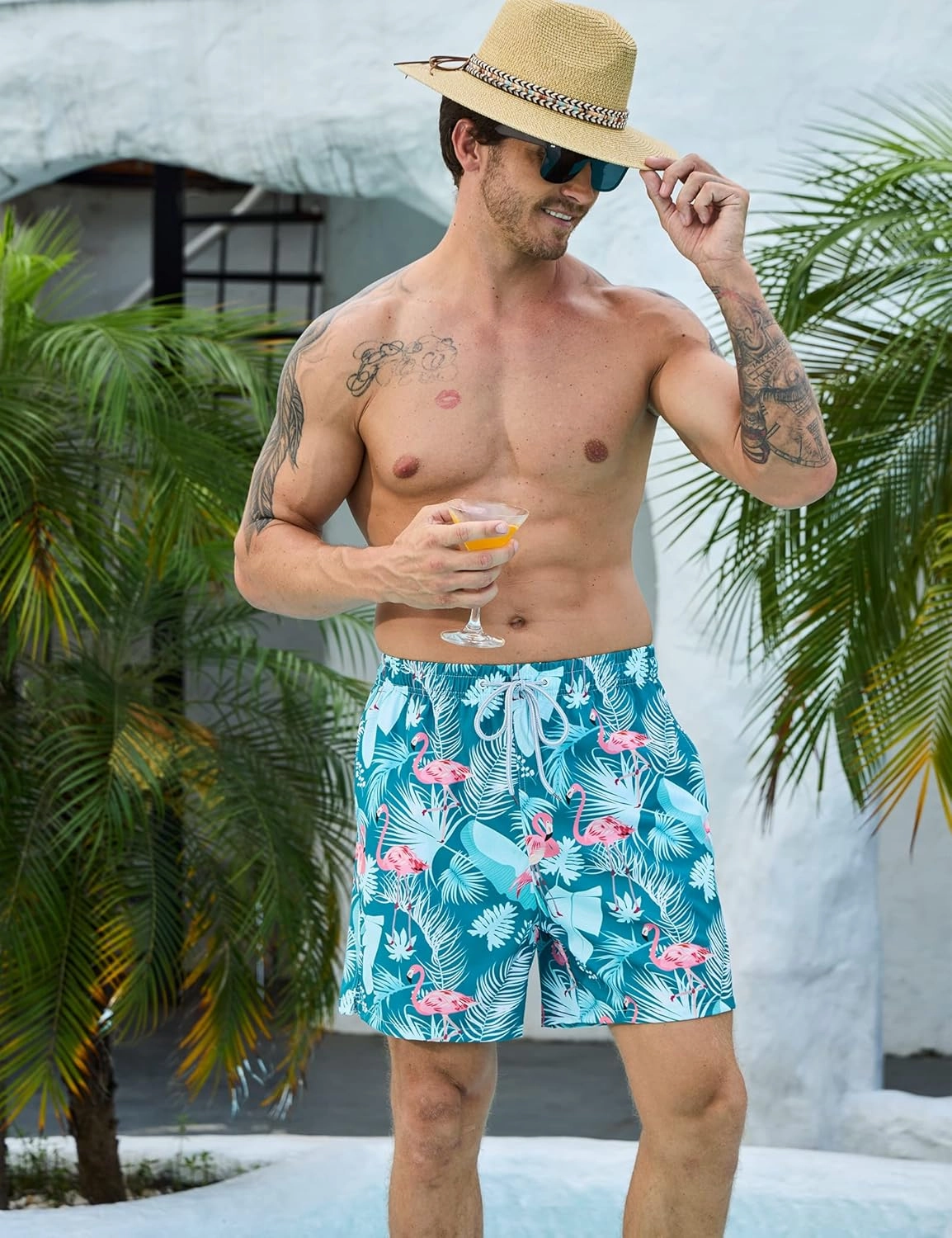 Mens Swim Trunks with Compression Liner Bathing Suits 2 Pack Quick Dry Stretch Beach Shorts 7 inch Inseam Swimwear