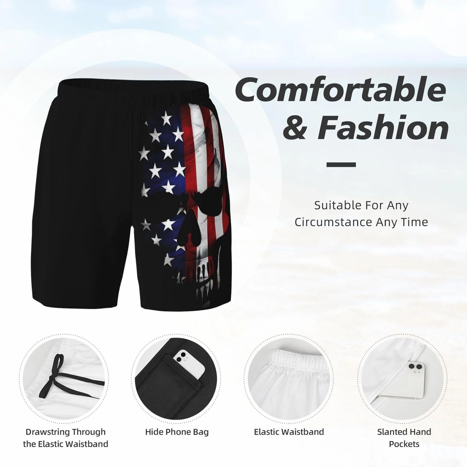 Mens Swim Trunks with Compression Liner Board Shorts Quick Dry Beach Shorts