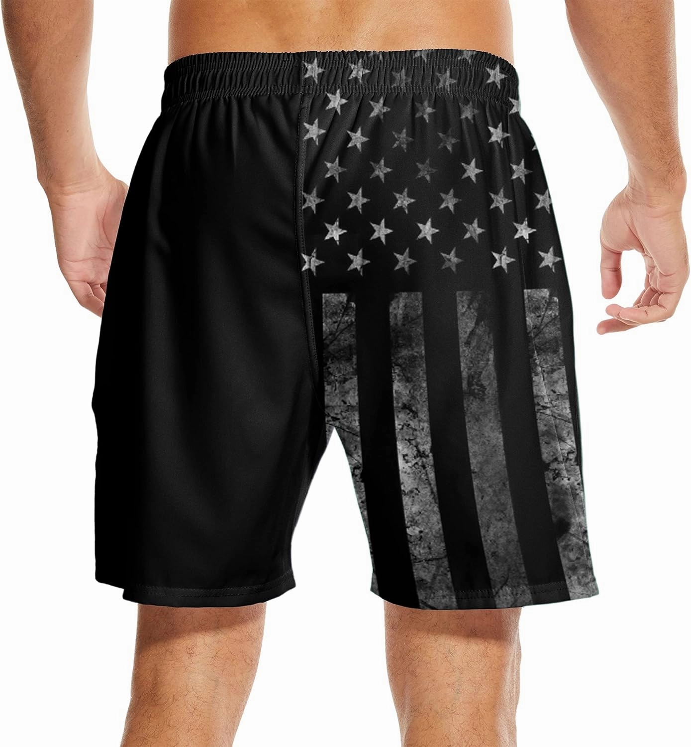Mens Swim Trunks with Liner Breathable Compression Swim Shorts with 3 Pockets Flag Bathing Suit for Beach
