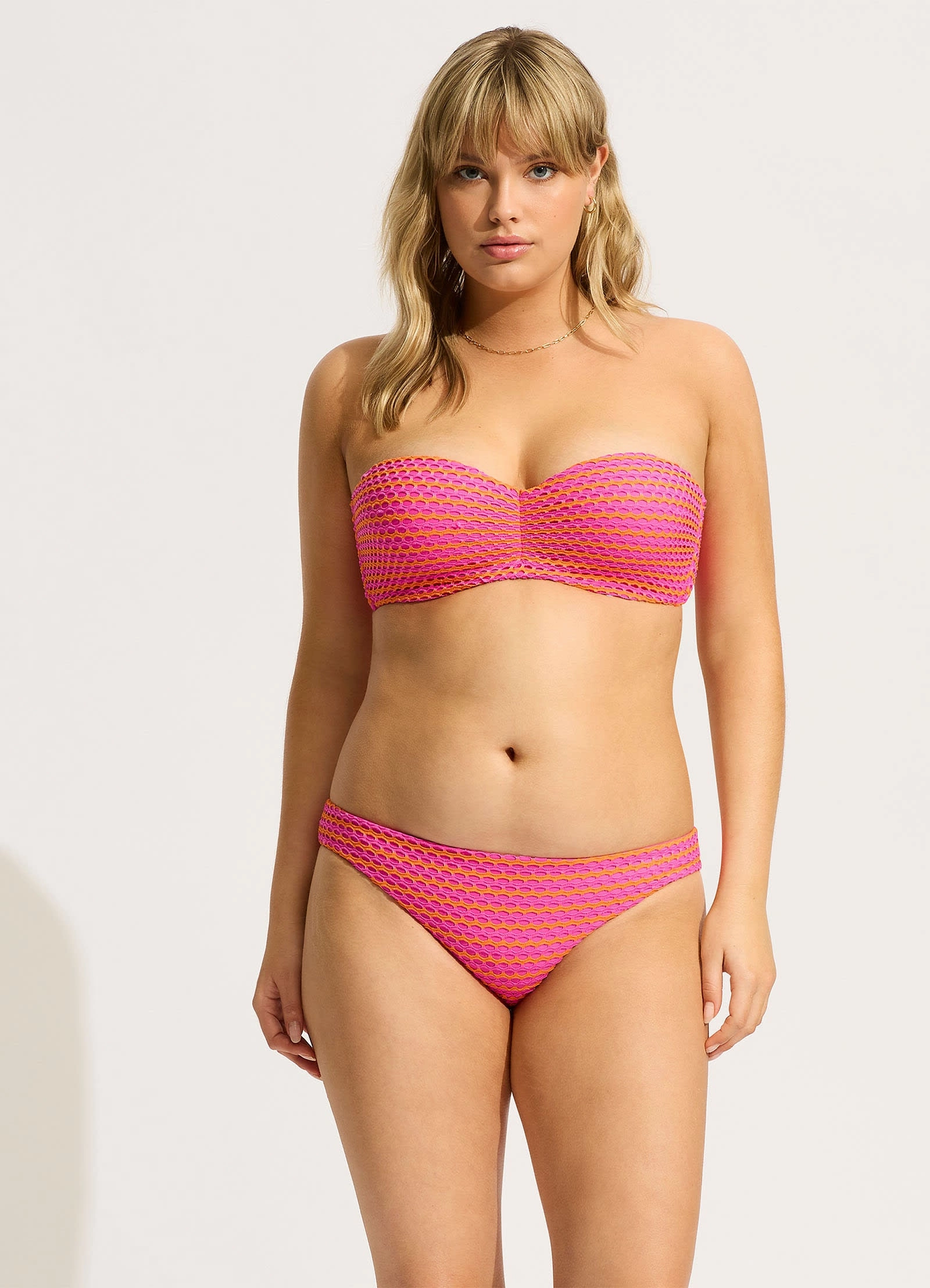 Mesh Effect Bustier Bandeau Bikini Top - Hot Pink