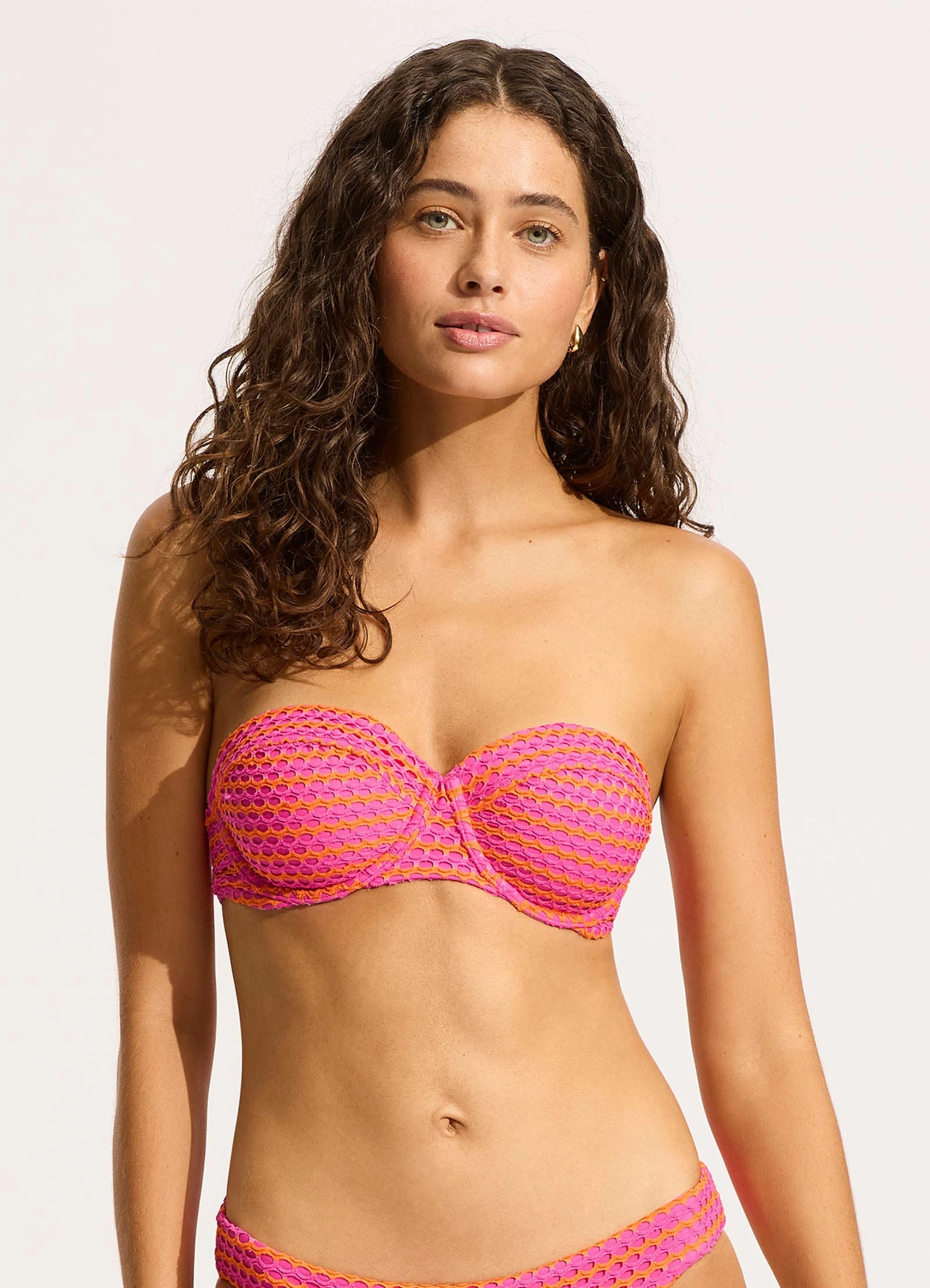 Mesh Effect Bustier Bikini Top - Hot Pink