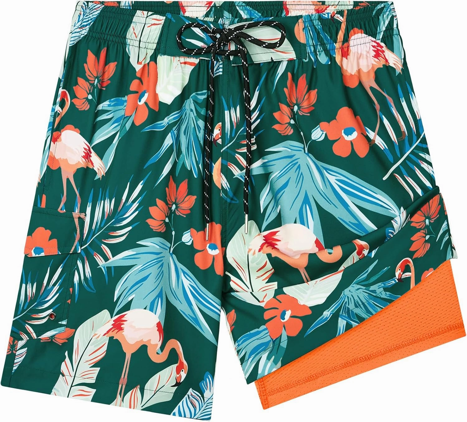 Milin Naco Mens Swim Trunks 7 Inch Inseam Compression Liner 2 in 1 Printed Swimming Short