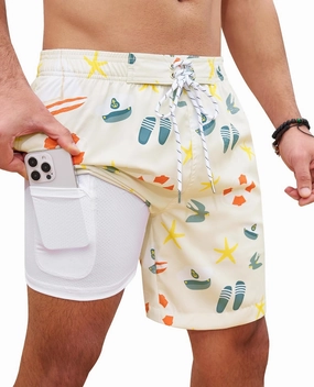 Milin Naco Mens Swim Trunks 7 Inch Inseam Compression Liner 2 in 1 Printed Swimming Short