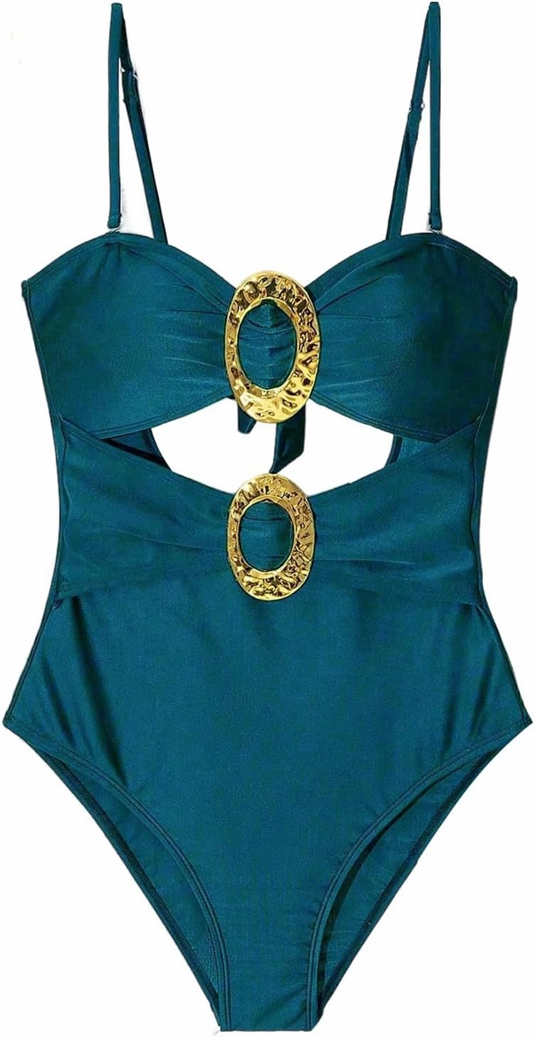 Milumia Women's Metal Ring One Piece Swimsuit Cut Out Strapless Bandeau Bathing Suits