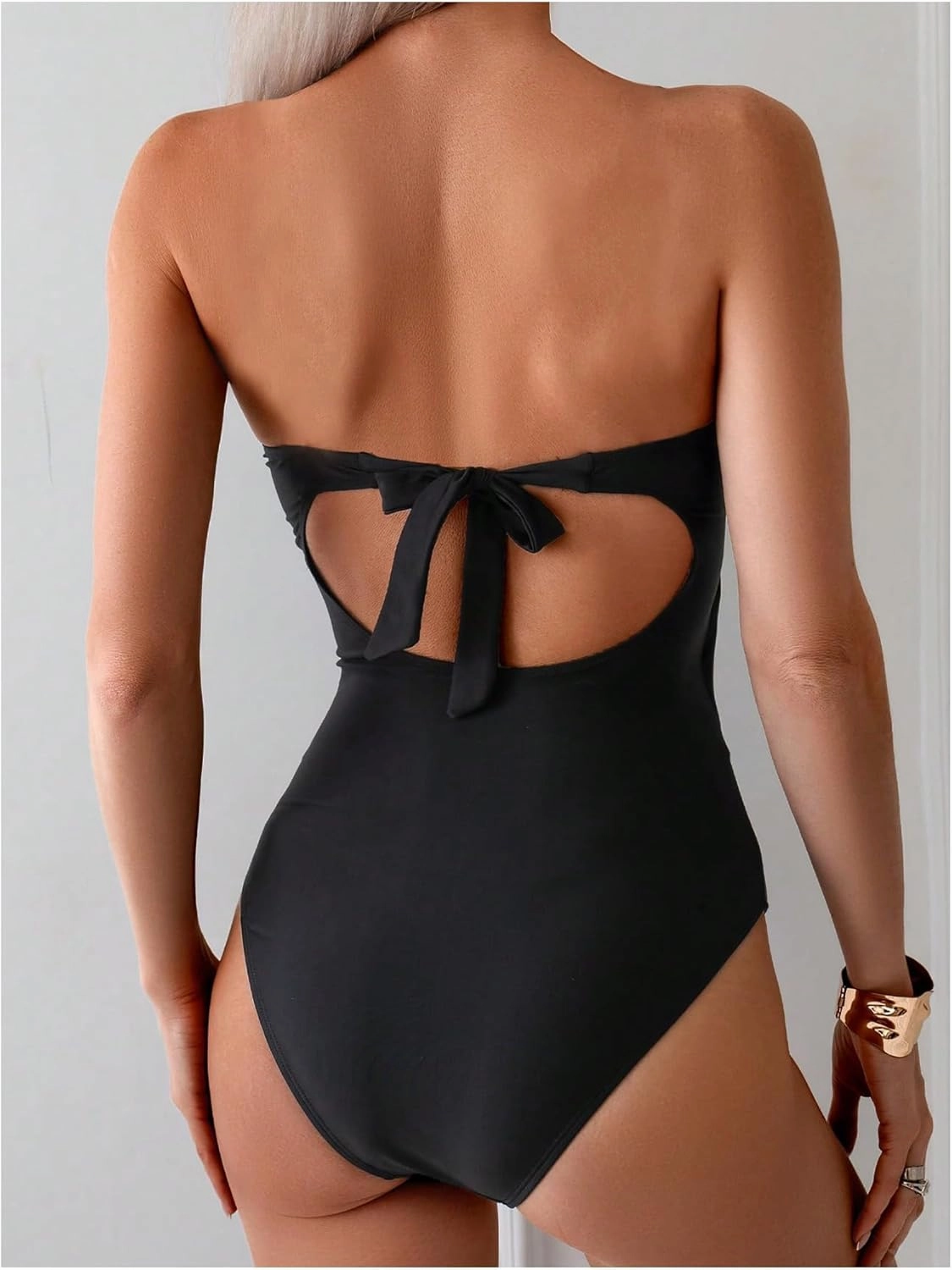 Milumia Women's Metal Ring One Piece Swimsuit Cut Out Strapless Bandeau Bathing Suits