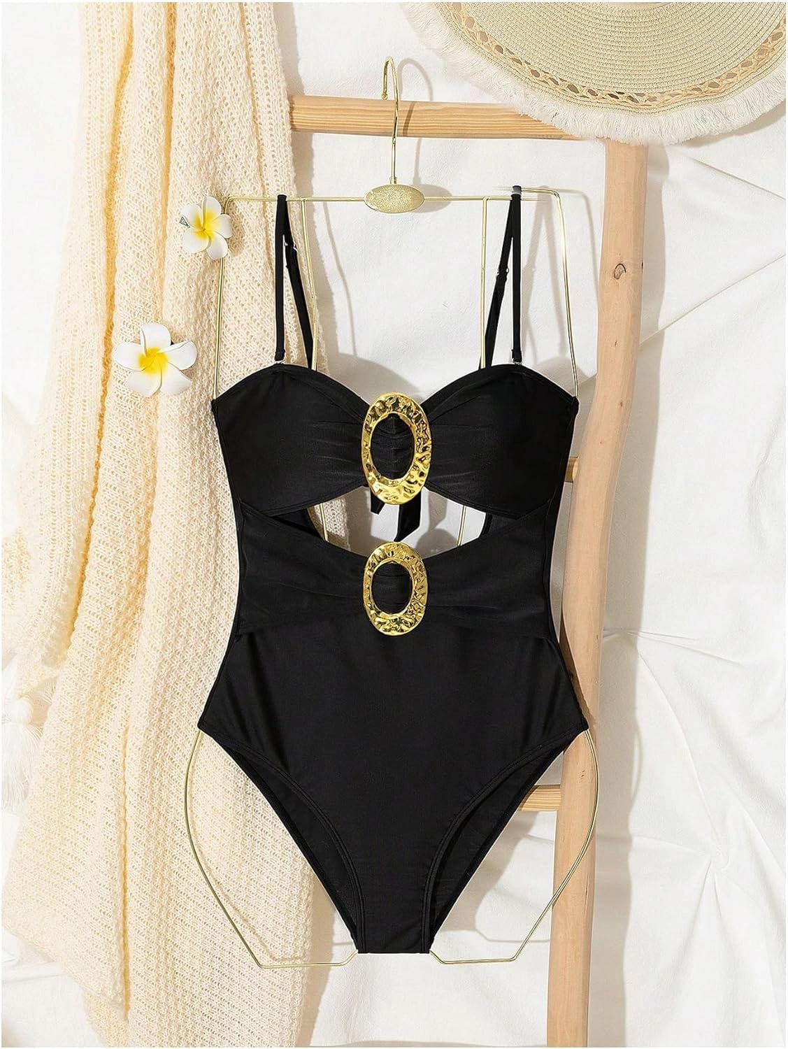 Milumia Women's Metal Ring One Piece Swimsuit Cut Out Strapless Bandeau Bathing Suits