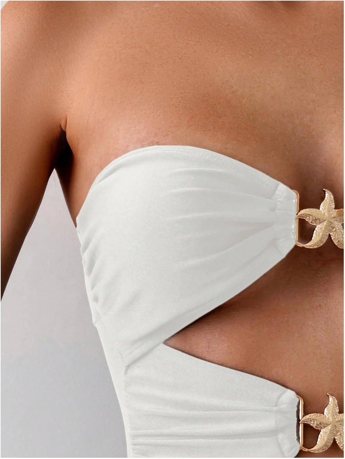 Milumia Women's Metal Starfish Cut Out Strapless Bathing Suit Ruched Bandeau Tube Top One Piece Swimsuits