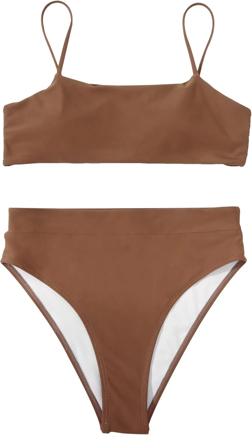 MOSHENGQI Women High Wasited Bikini Shoulder Strap 2 Piece High Cut String Swimsuits