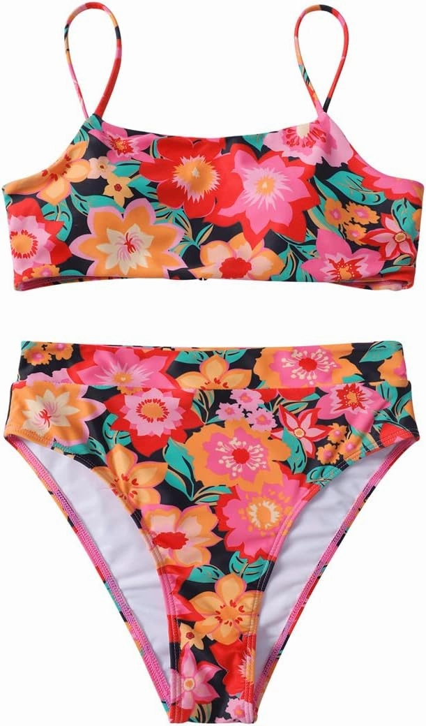 MOSHENGQI Women High Wasited Bikini Shoulder Strap 2 Piece High Cut String Swimsuits