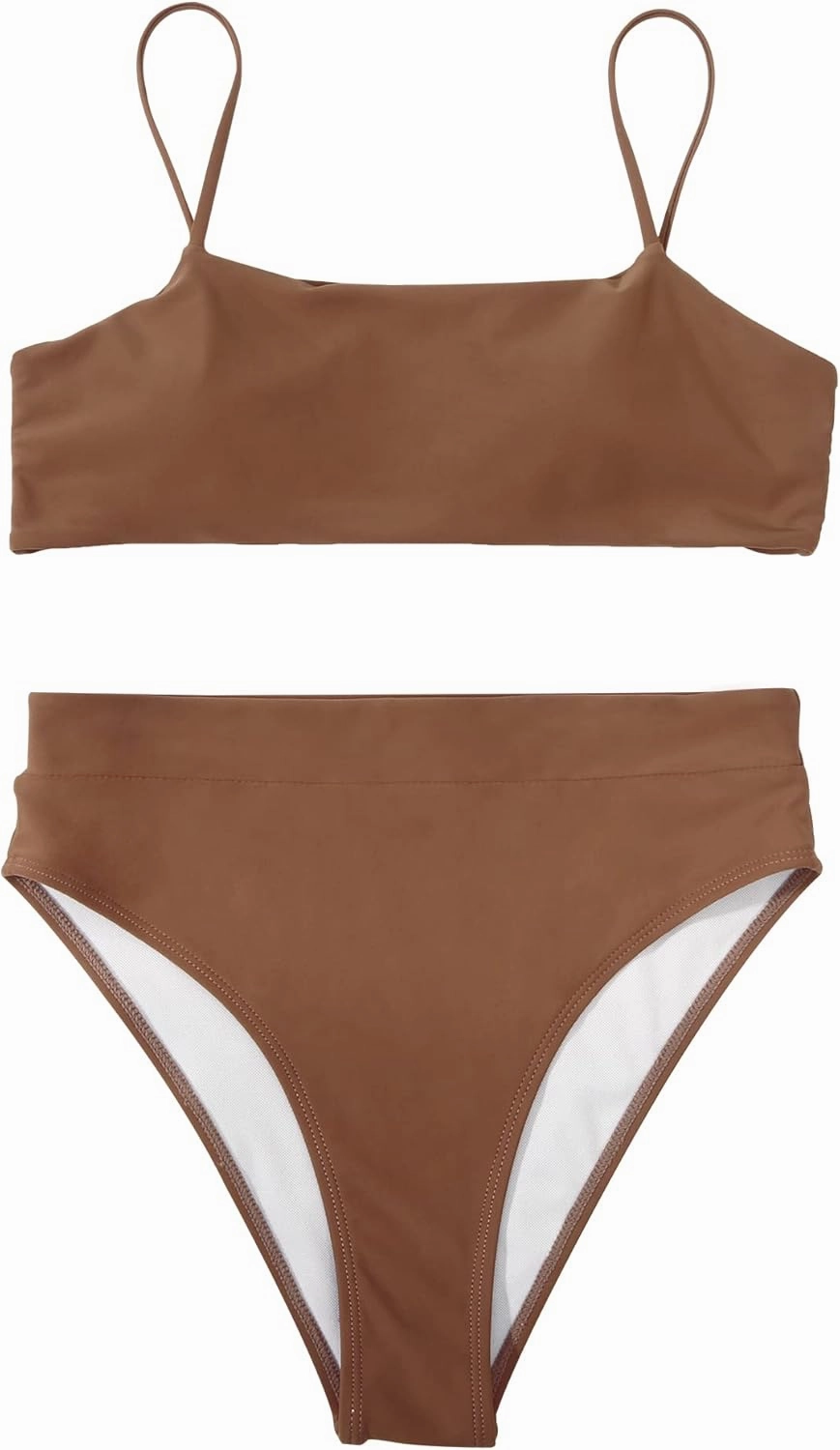 MOSHENGQI Women High Wasited Bikini Shoulder Strap 2 Piece High Cut String Swimsuits