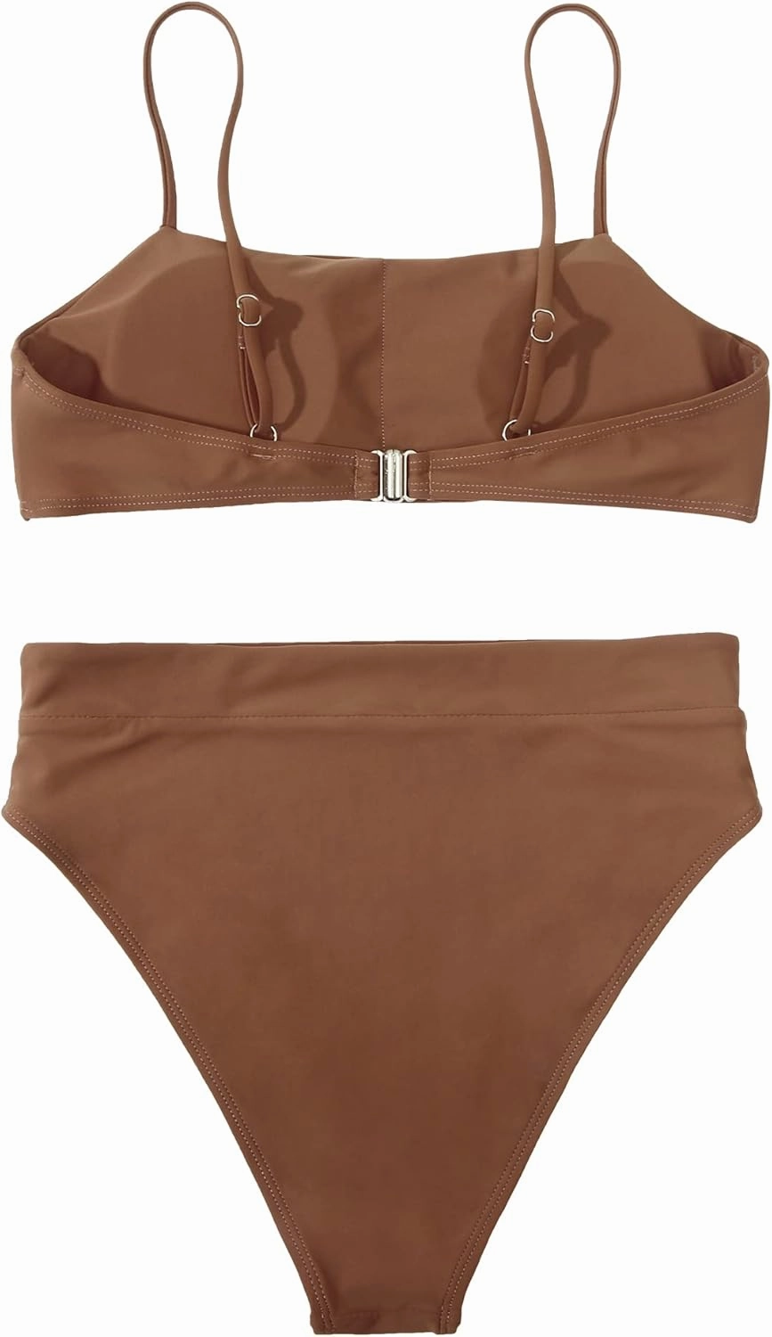 MOSHENGQI Women High Wasited Bikini Shoulder Strap 2 Piece High Cut String Swimsuits