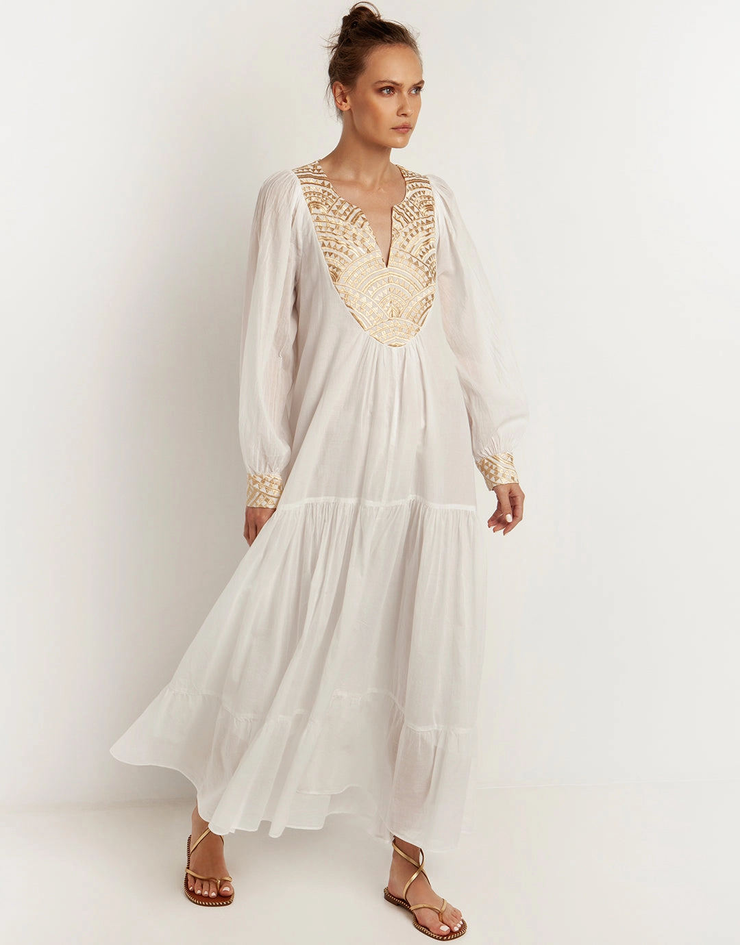 New Triangle Maxi Dress - White and Gold