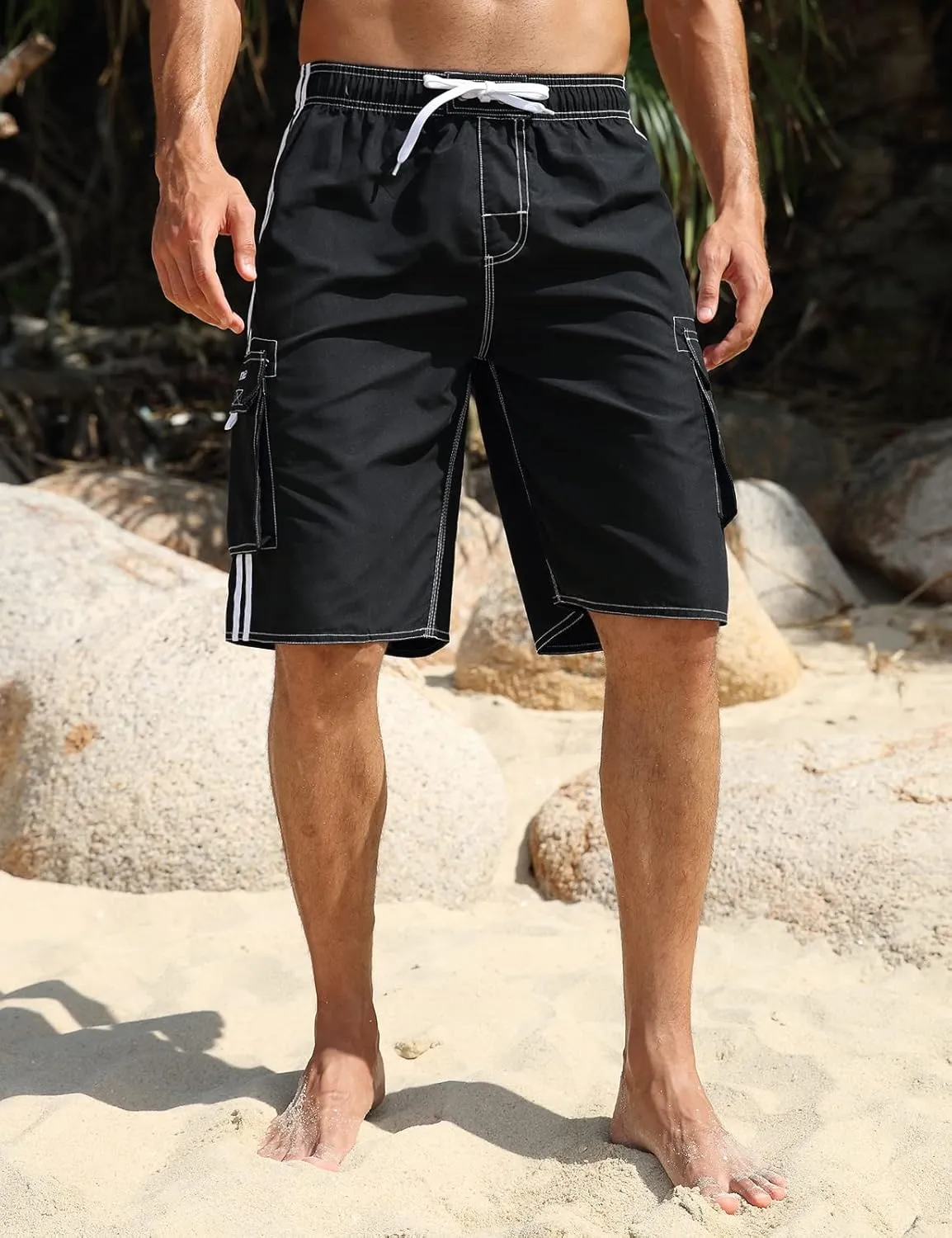 Nonwe Men's Beachwear Board Shorts Quick Dry with Mesh Lining Swim Trunks