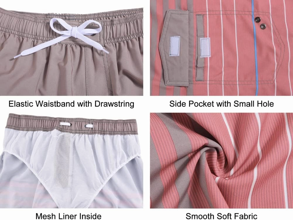 Nonwe Men's Beachwear Board Shorts Quick Dry with Mesh Lining Swim Trunks