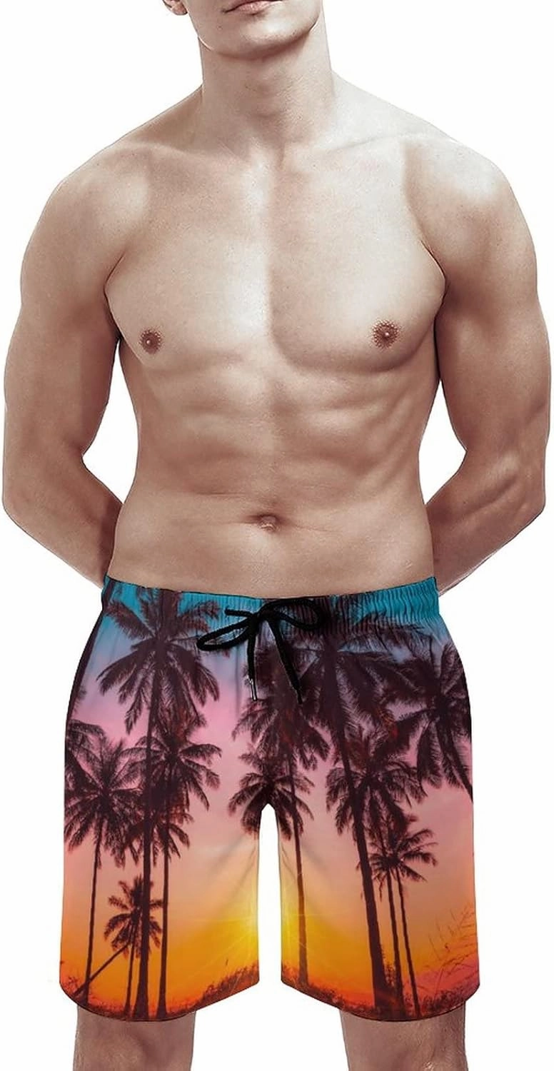 Novelty Swim Trunks for Men, Ramen Noddle Soup Print Funny Quick Dry Board Shorts Swimwear Beach Short Bathing Suits