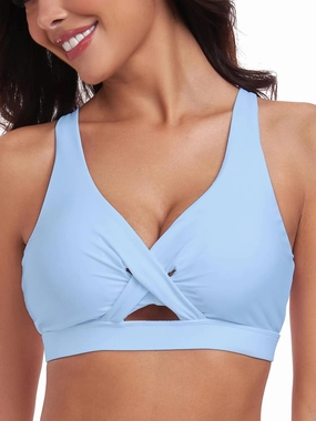 Ocean Blues Women's V-Neck Bikini Top Retro Cutout Bathing Suit Top