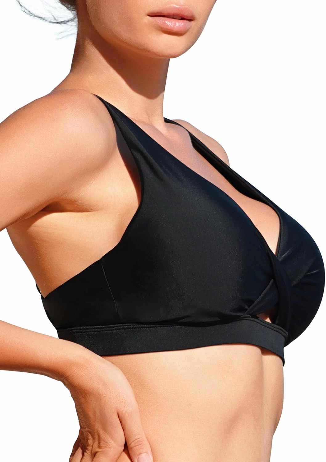 Ocean Blues Women's V-Neck Bikini Top Retro Cutout Bathing Suit Top
