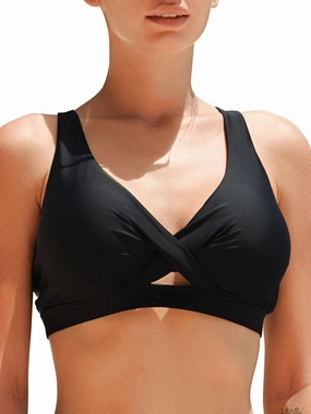 Ocean Blues Women's V-Neck Bikini Top Retro Cutout Bathing Suit Top