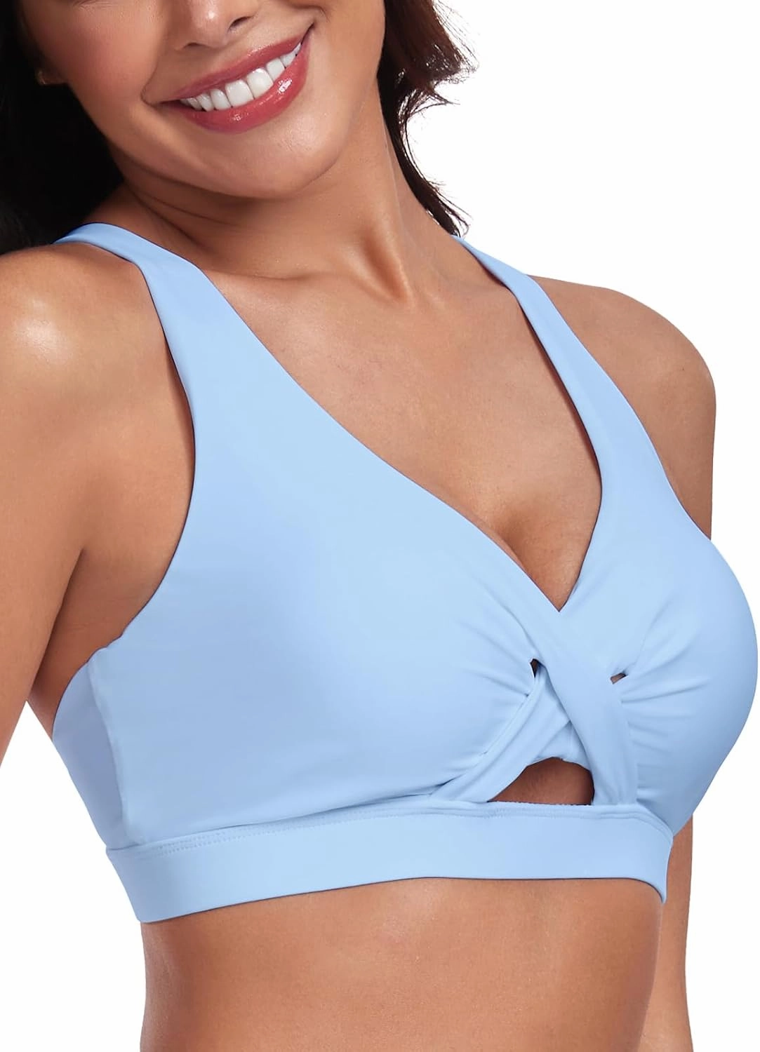 Ocean Blues Women's V-Neck Bikini Top Retro Cutout Bathing Suit Top