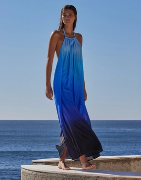 Oia Sunset Halter Maxi Dress - Ocean