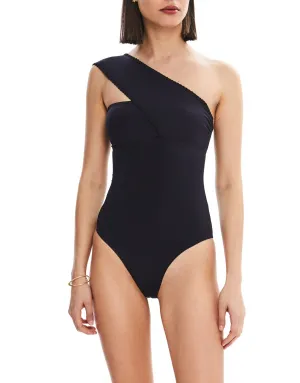 Olivia Hand Embroidered  One Shoulder One Piece Black