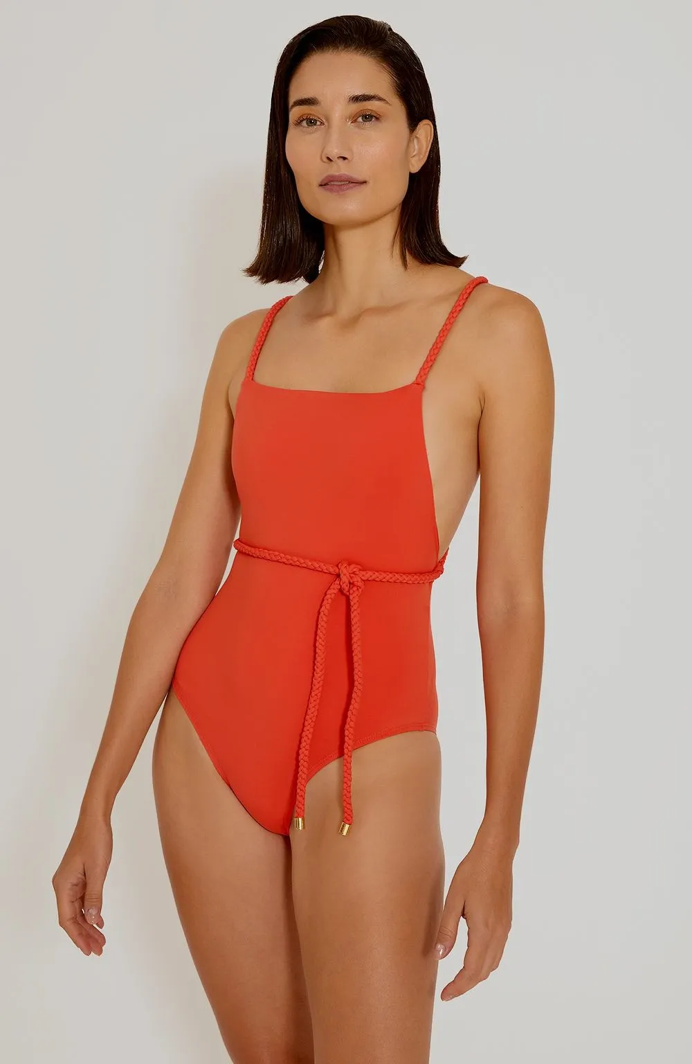 One Piece Swimsuit Granita Orange with Macrame Tie