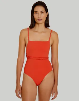 One Piece Swimsuit Granita Orange with Macrame Tie